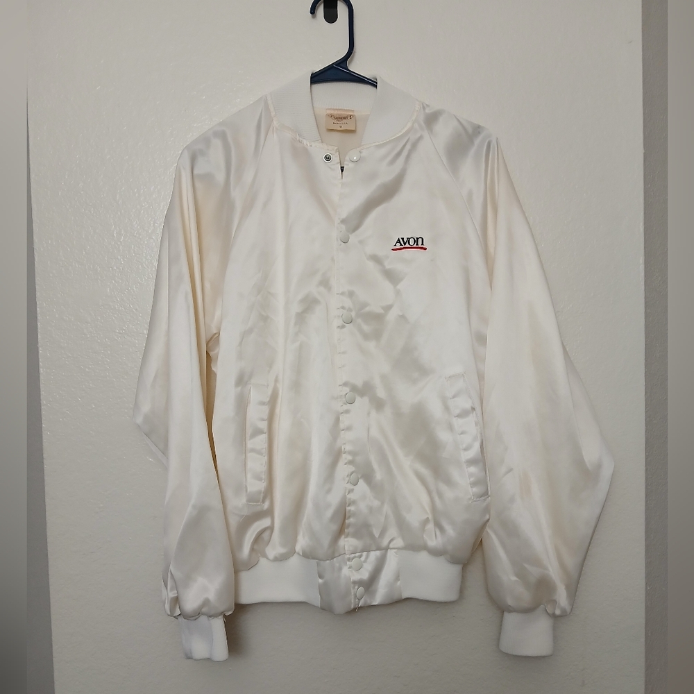 NOS VTG Auburn Sportswear Avon Salesman Pearl White Nylon Jacket-M